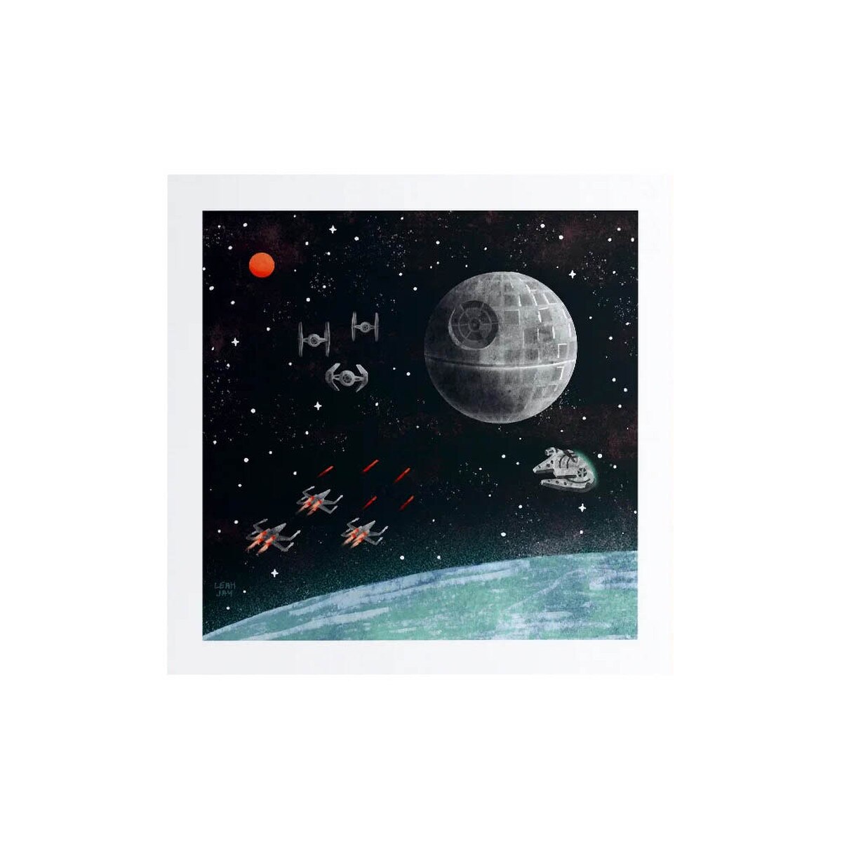 star wars death star leah jay illustration mini print